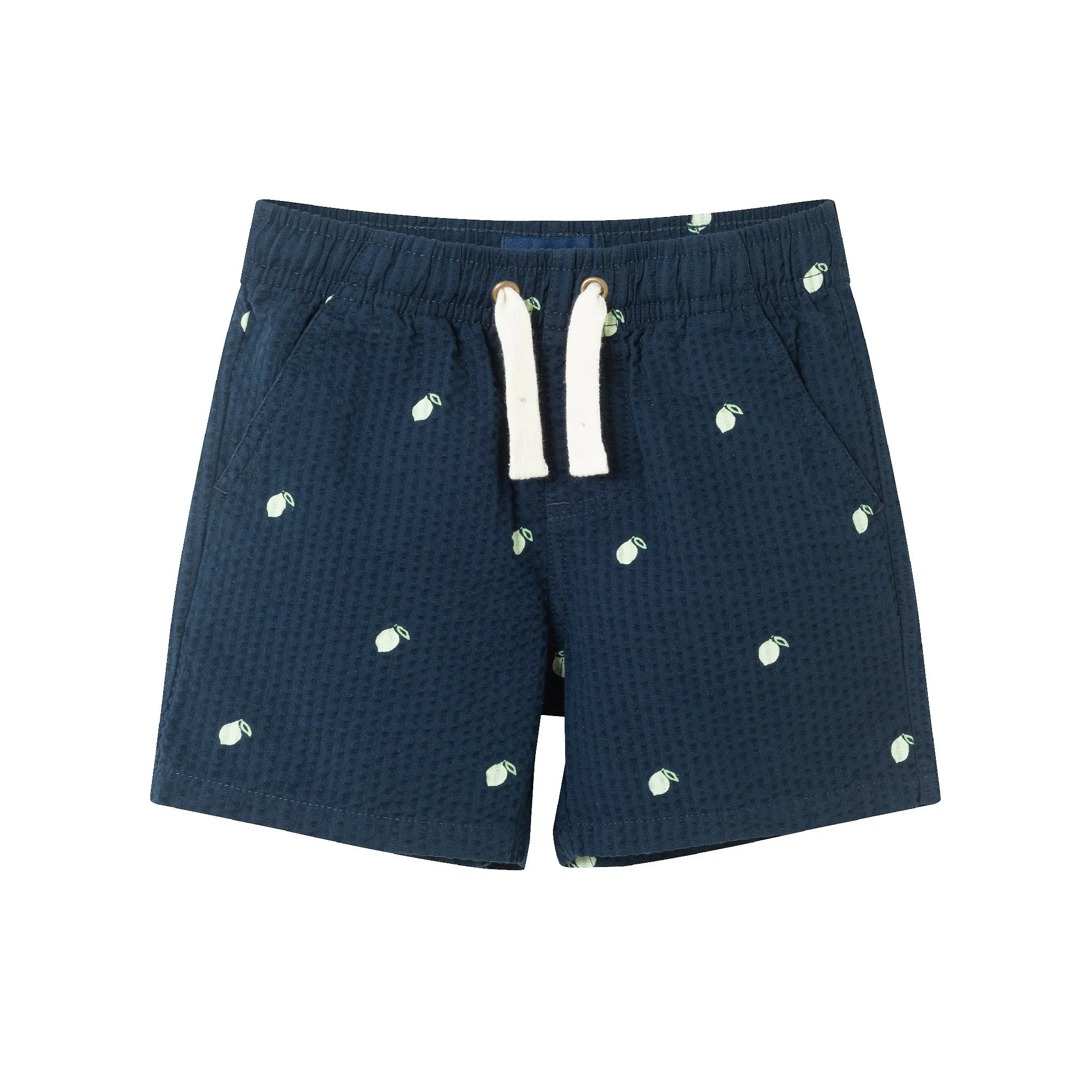 Kids (2-7) Seersucker Buttondown & Short Set | Navy Lime