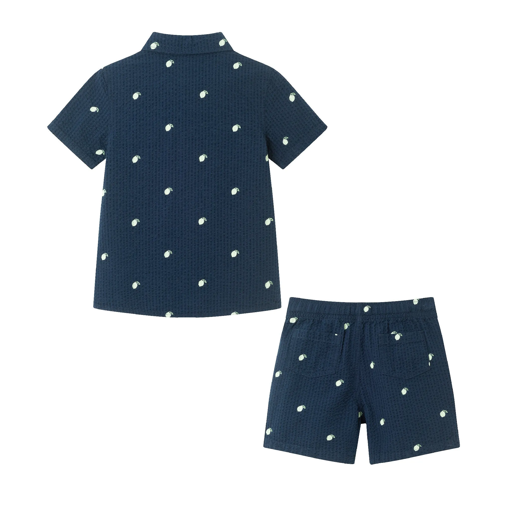 Kids (2-7) Seersucker Buttondown & Short Set | Navy Lime