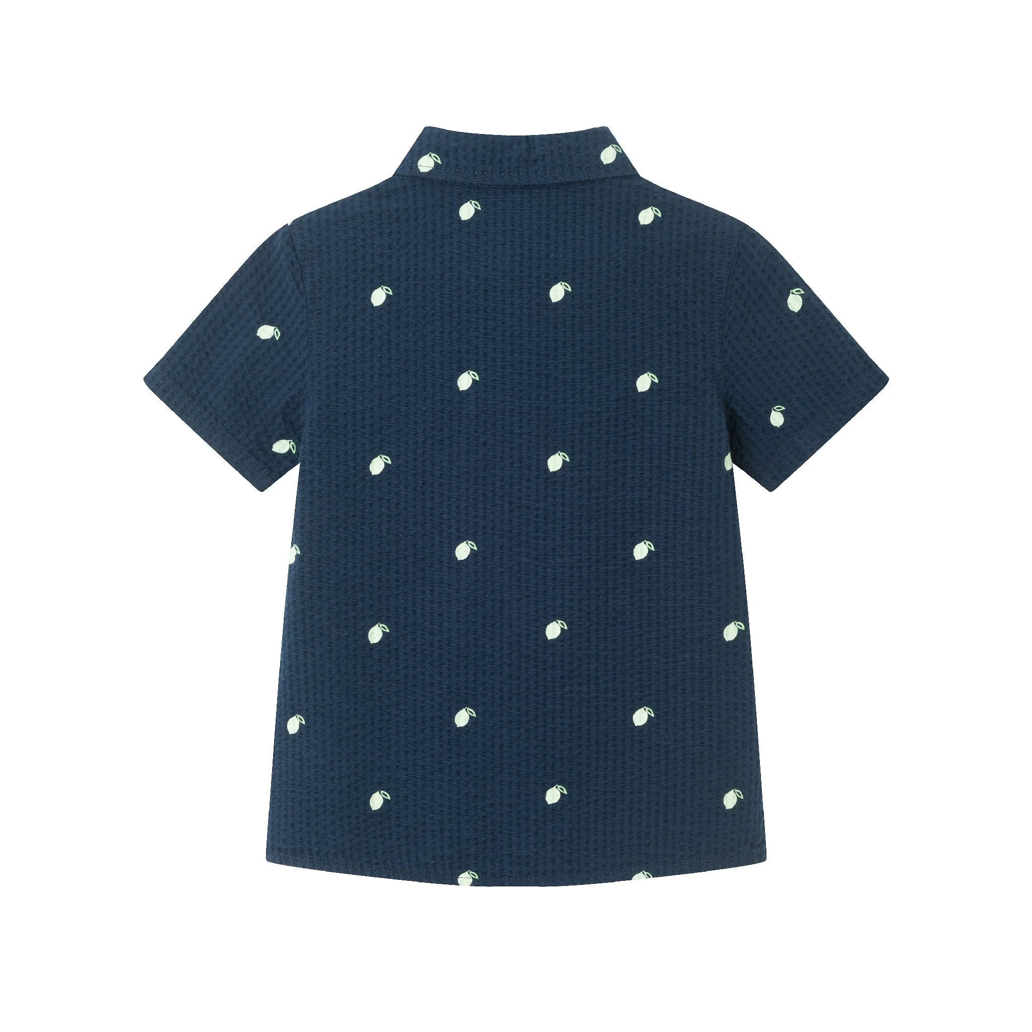 Kids (2-7) Seersucker Buttondown & Short Set | Navy Lime