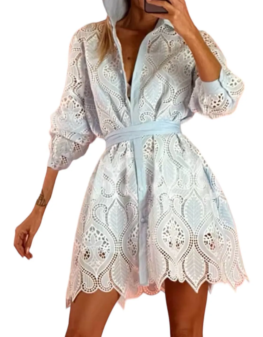 Lace Short Shirt Dress