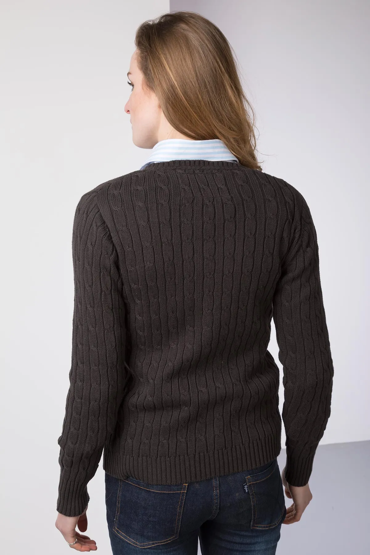 Ladies Cable Knit V Neck Jumper