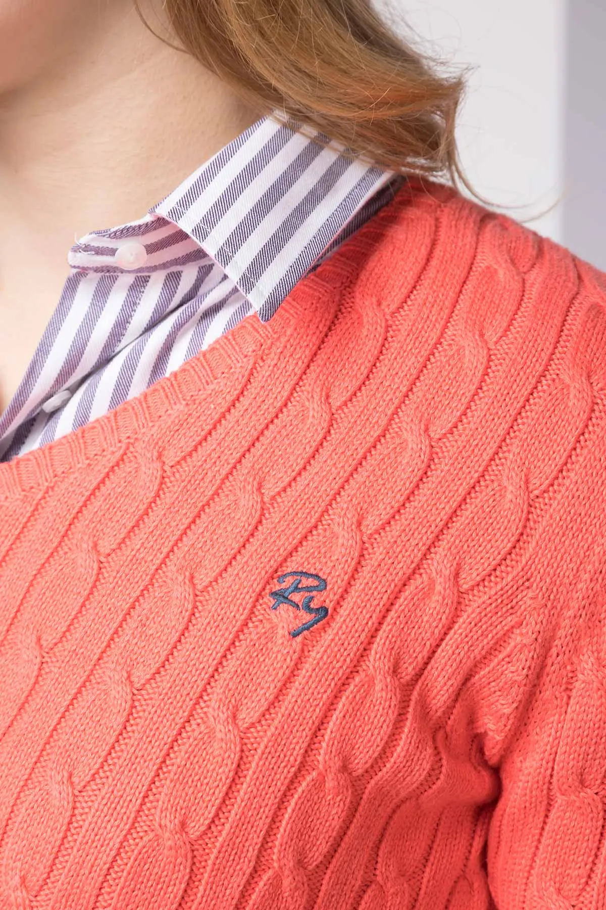Ladies Cable Knit V Neck Jumper