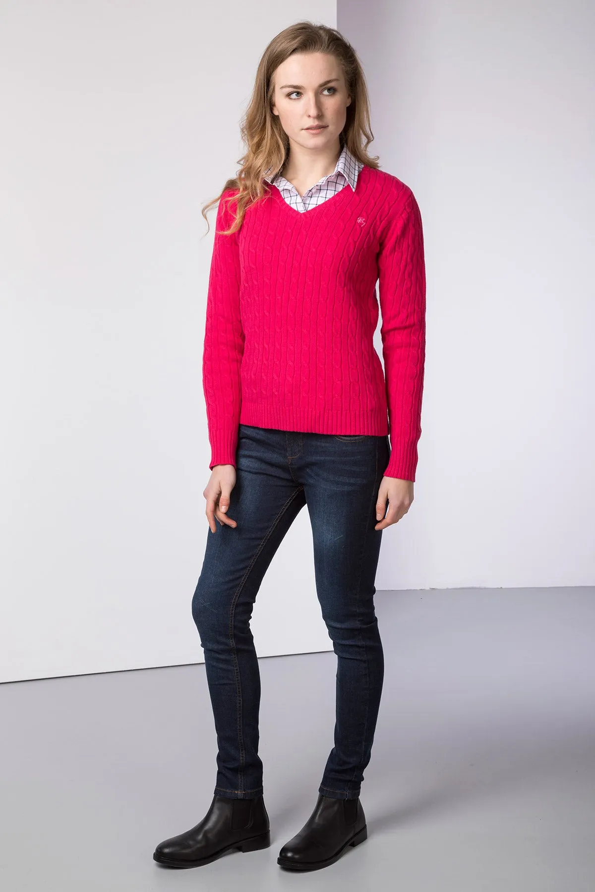 Ladies Cable Knit V Neck Jumper