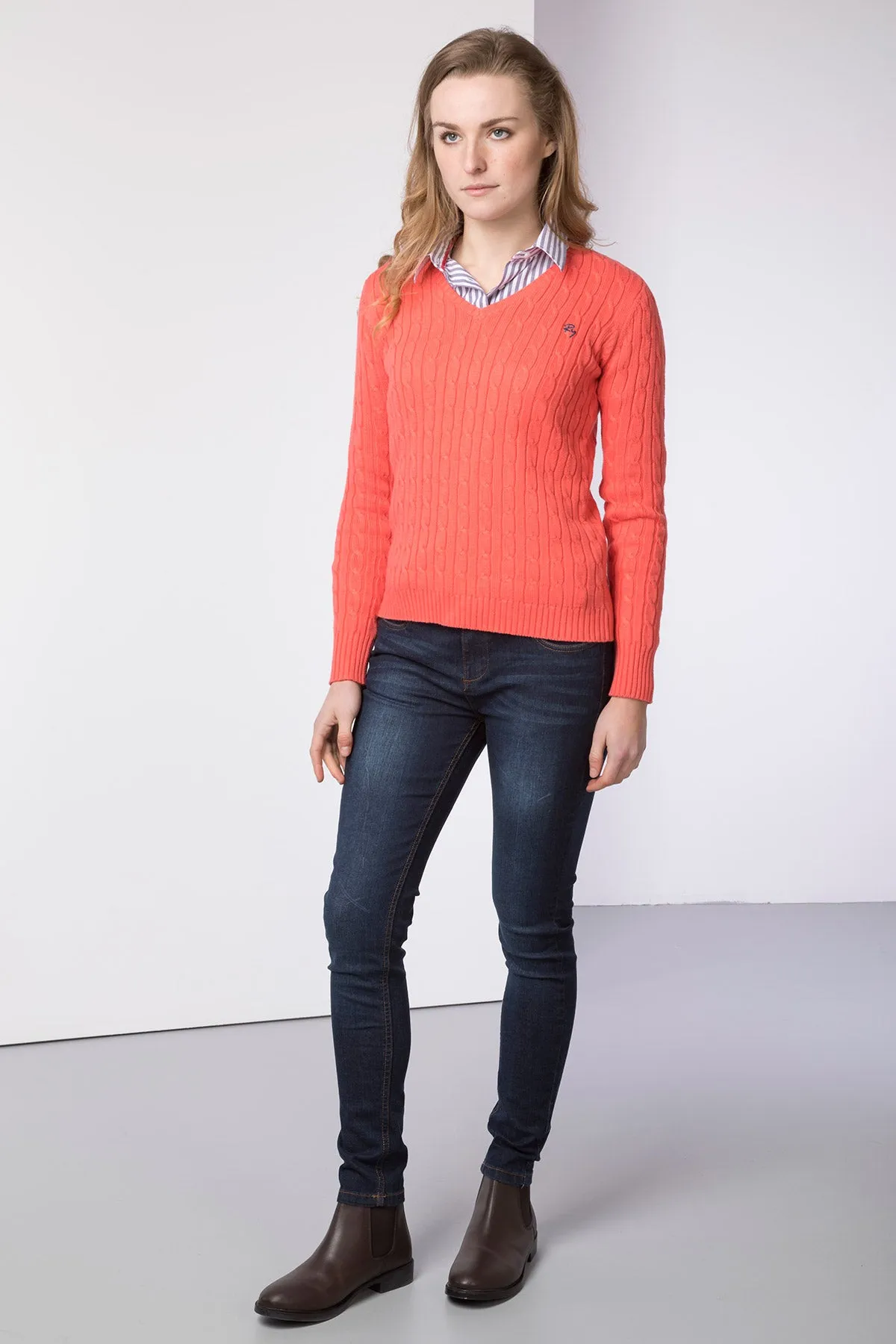 Ladies Cable Knit V Neck Jumper