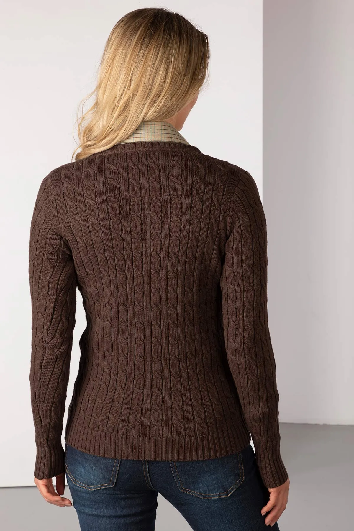 Ladies Cable Knit V Neck Jumper