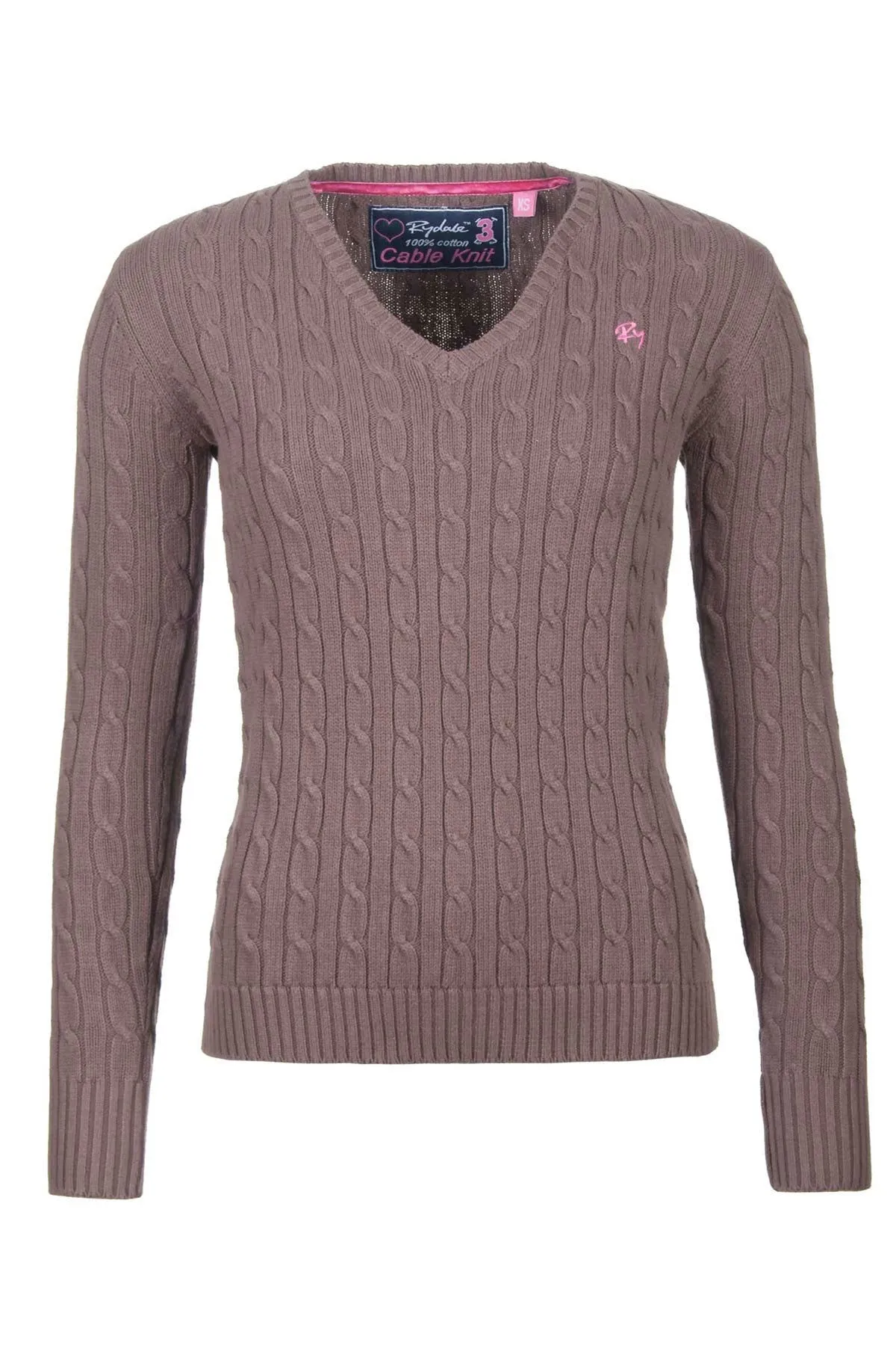 Ladies Cable Knit V Neck Jumper