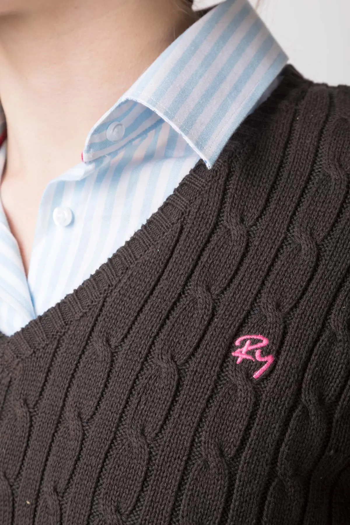 Ladies Cable Knit V Neck Jumper