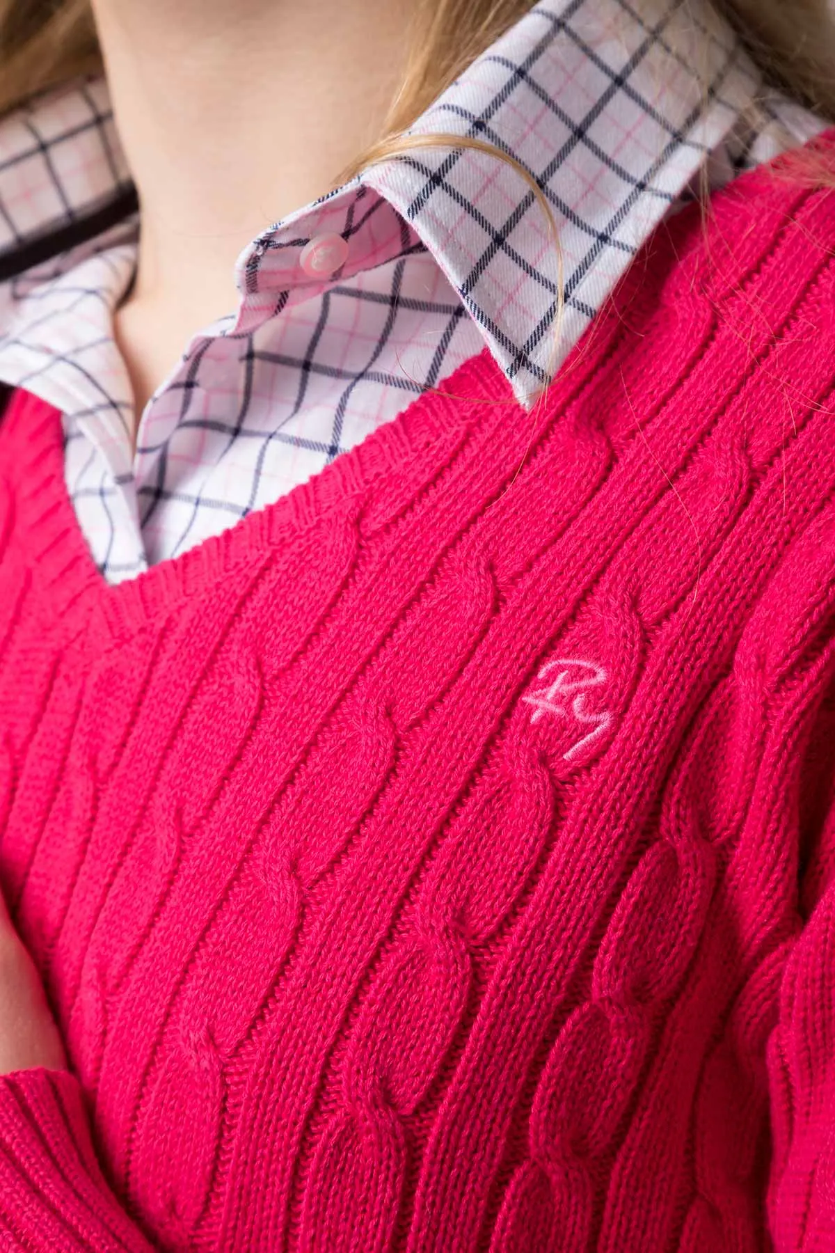 Ladies Cable Knit V Neck Jumper