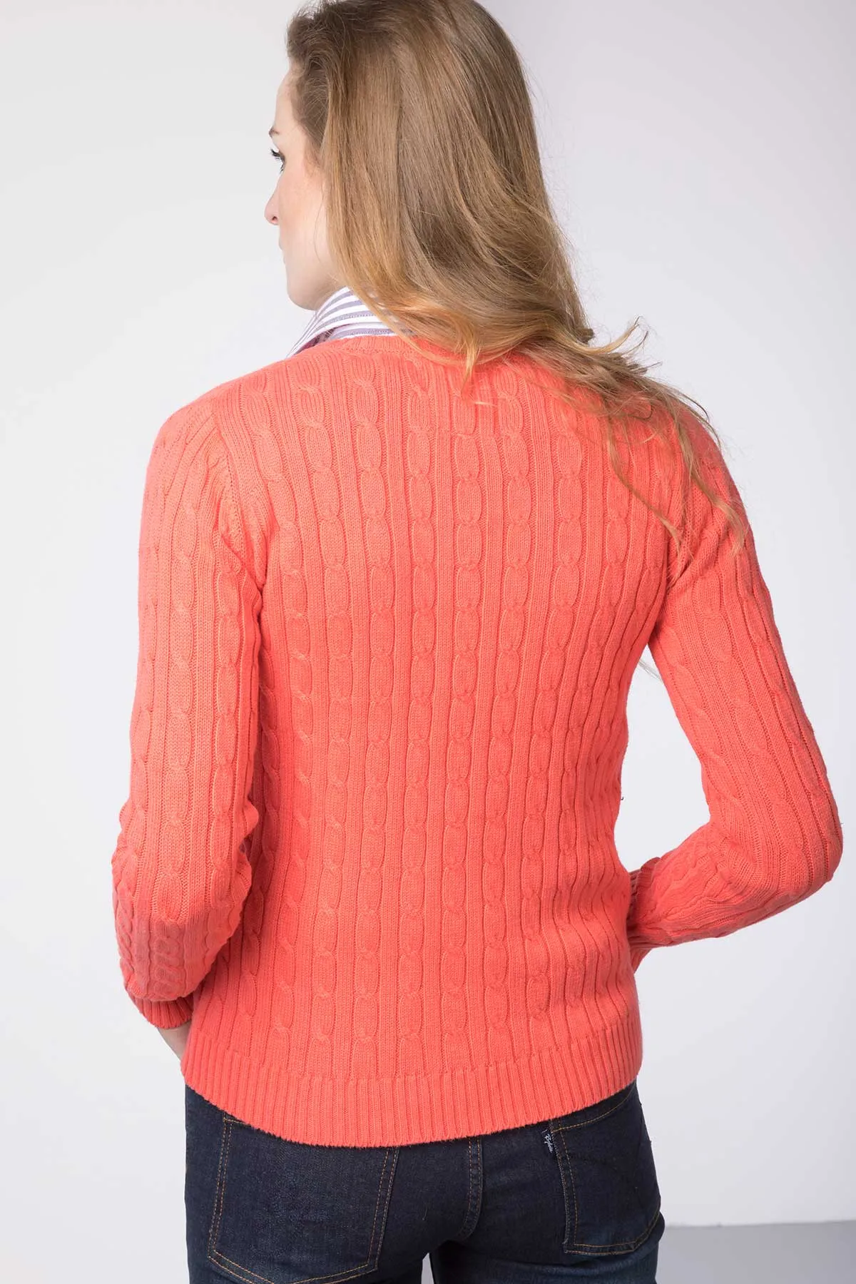 Ladies Cable Knit V Neck Jumper