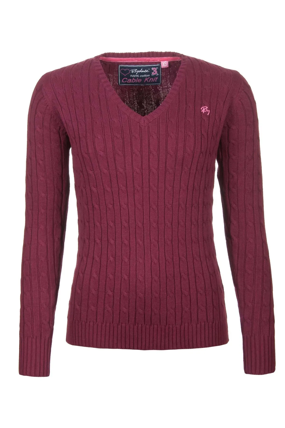 Ladies Cable Knit V Neck Jumper