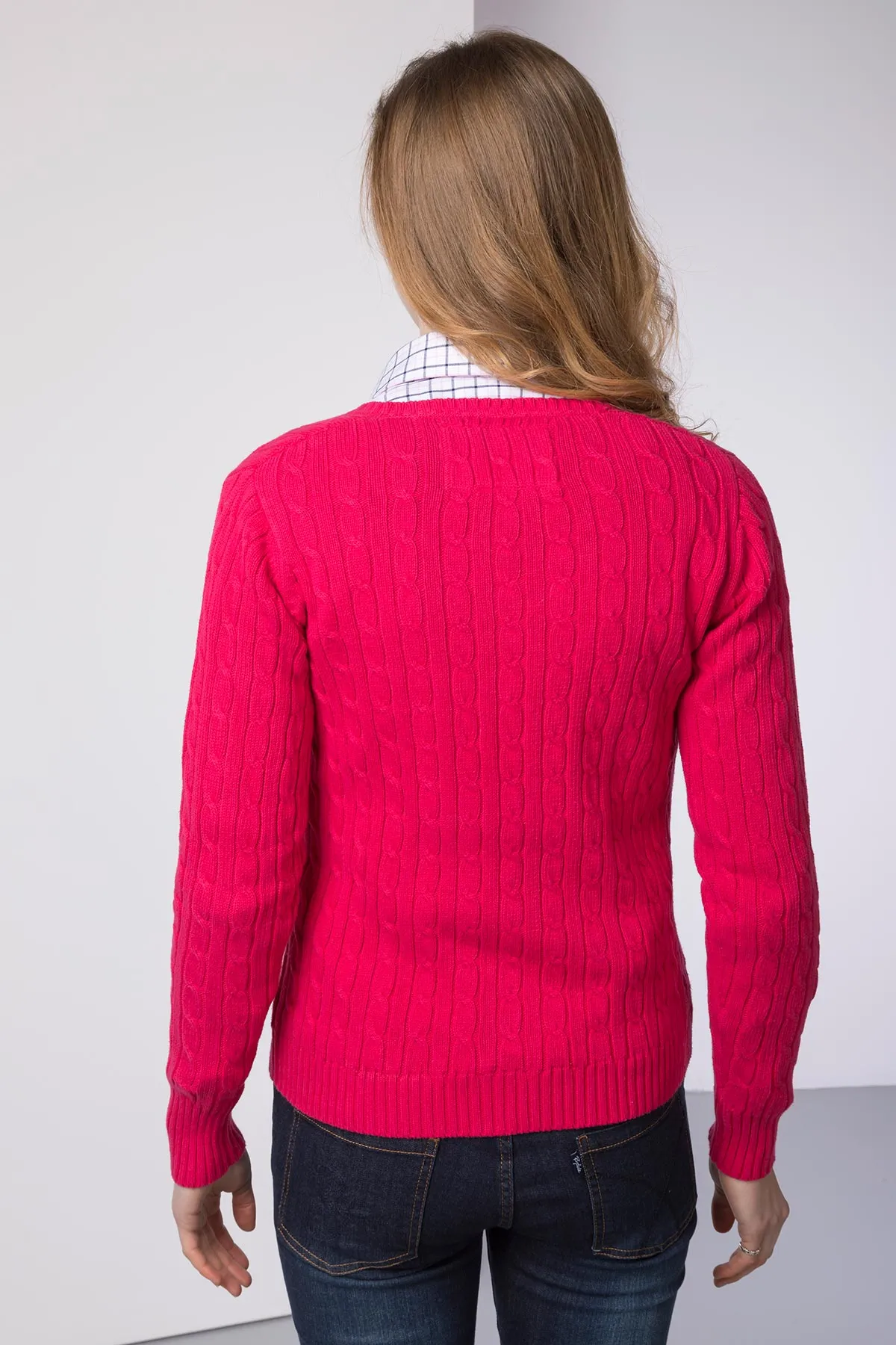 Ladies Cable Knit V Neck Jumper