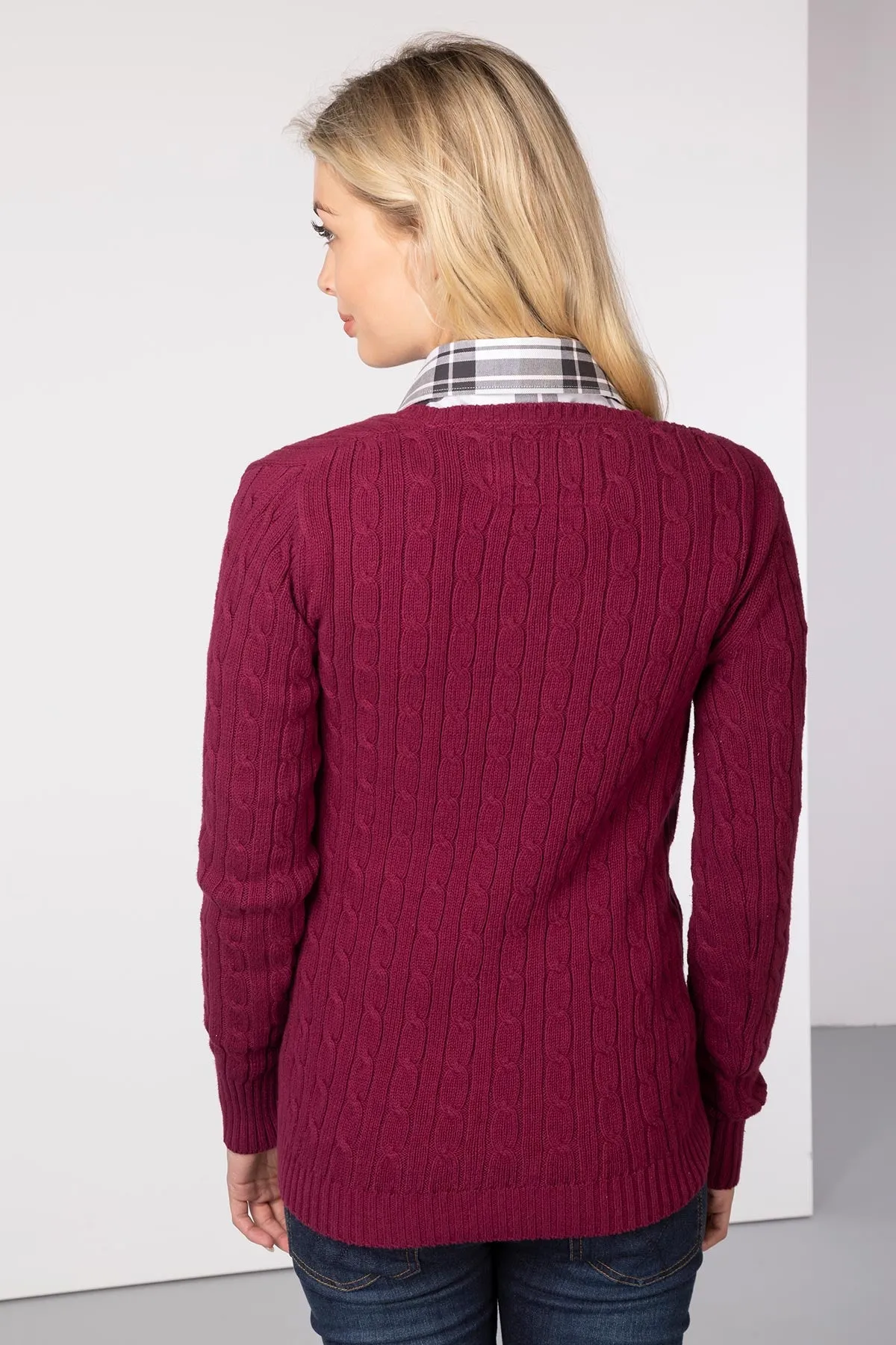 Ladies Cable Knit V Neck Jumper