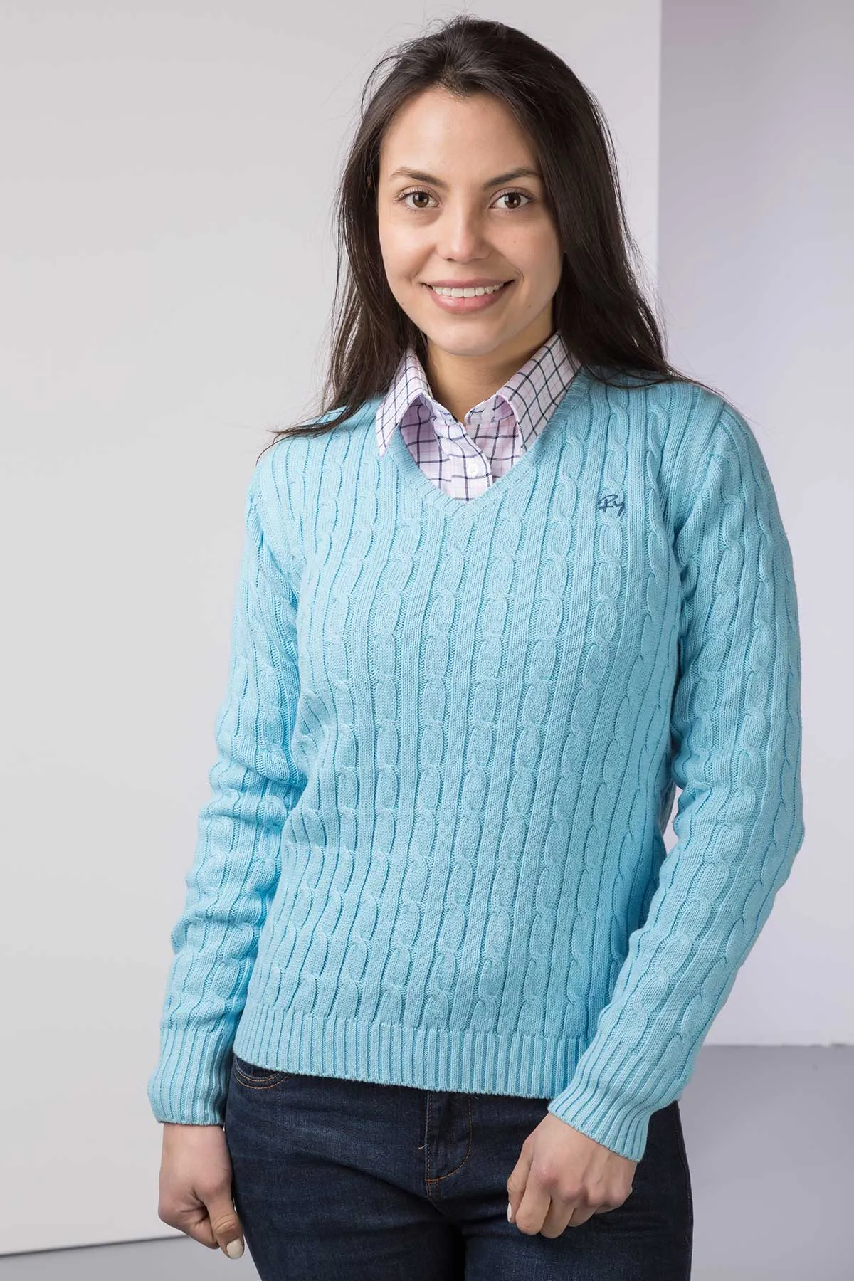 Ladies Cable Knit V Neck Jumper