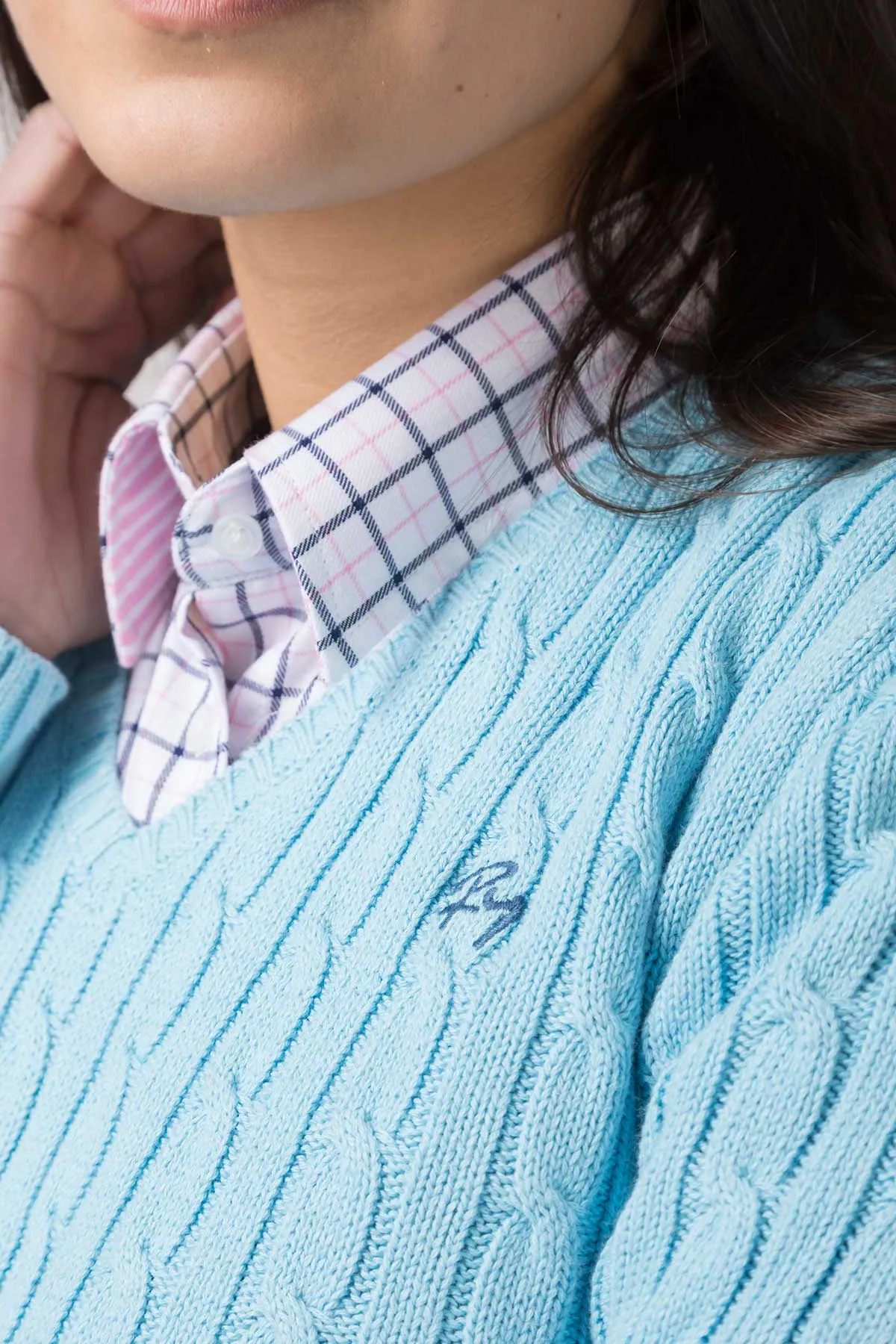 Ladies Cable Knit V Neck Jumper