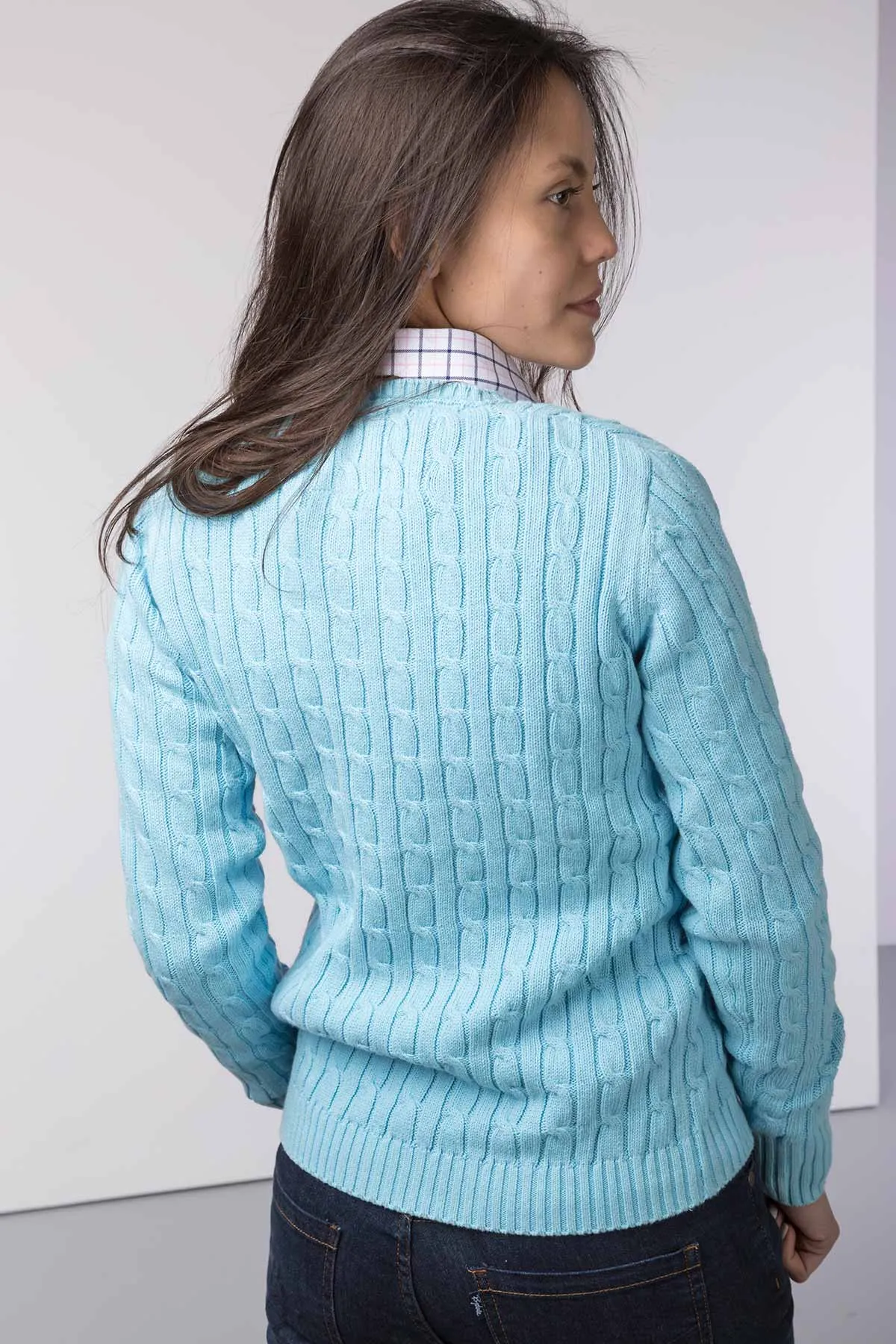 Ladies Cable Knit V Neck Jumper