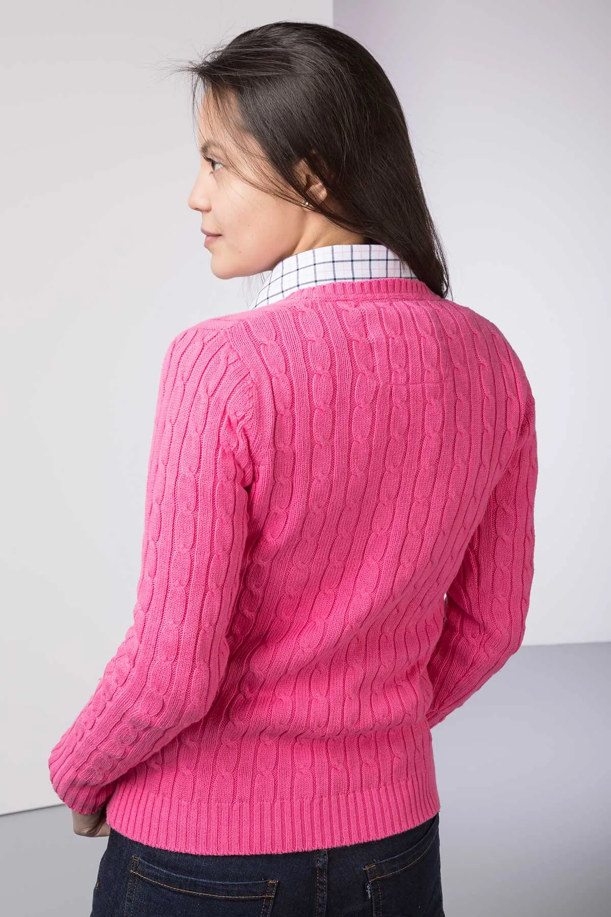Ladies Cable Knit V Neck Jumper