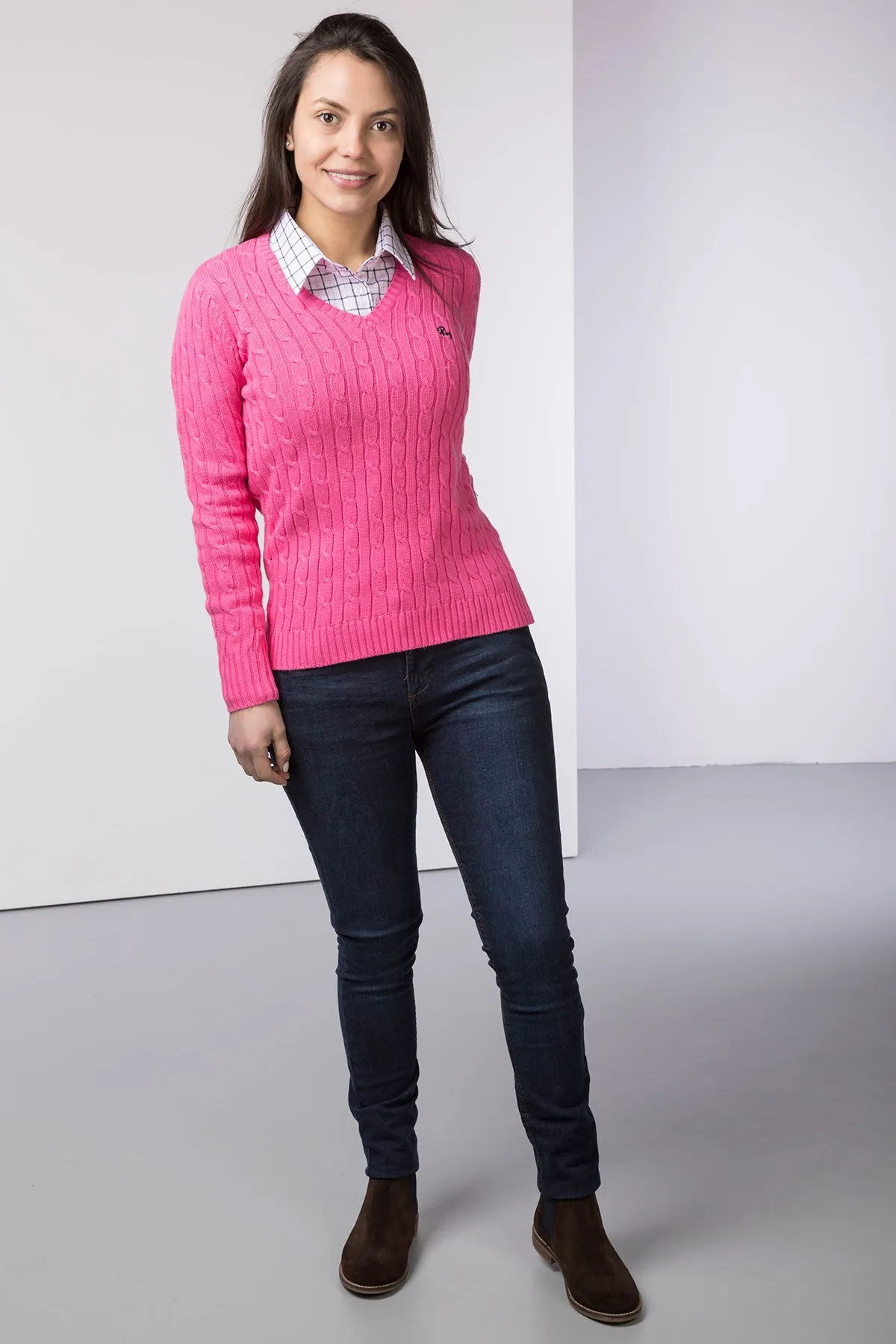 Ladies Cable Knit V Neck Jumper