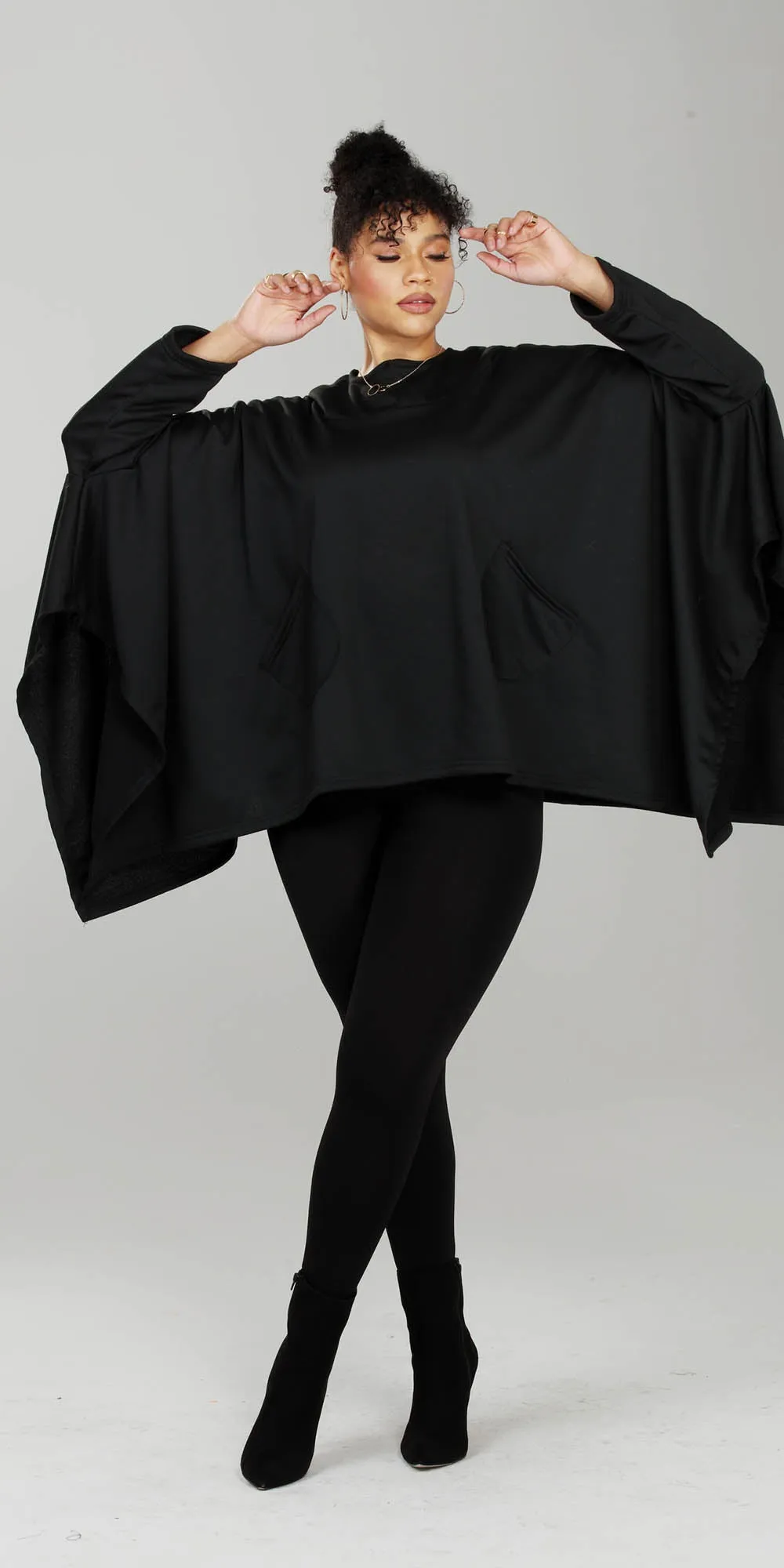 Luxe Moda - LM215 - Black - Hooded Knit Poncho