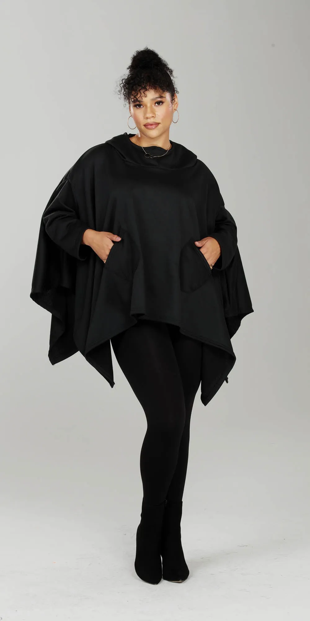 Luxe Moda - LM215 - Black - Hooded Knit Poncho