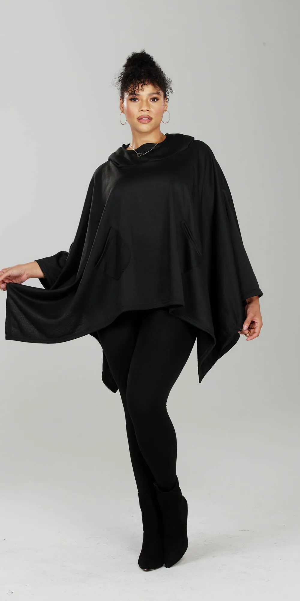 Luxe Moda - LM215 - Black - Hooded Knit Poncho
