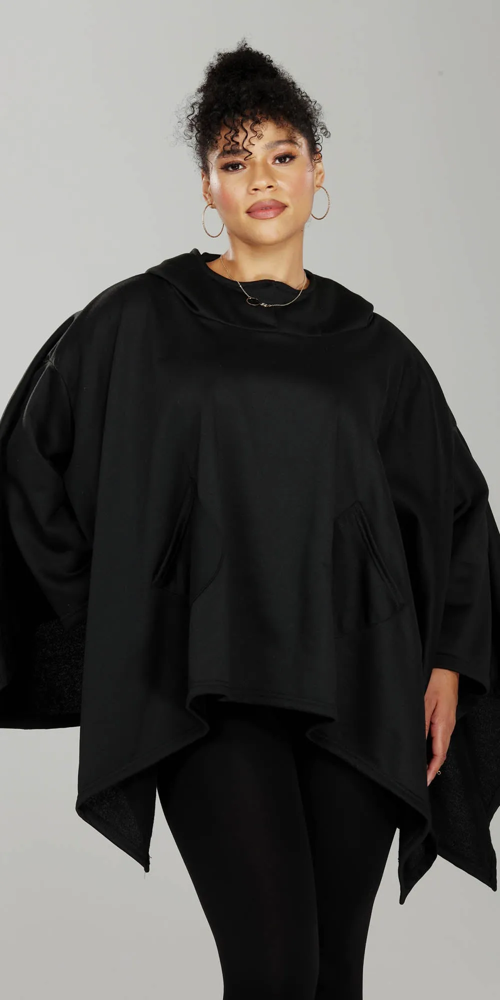 Luxe Moda - LM215 - Black - Hooded Knit Poncho