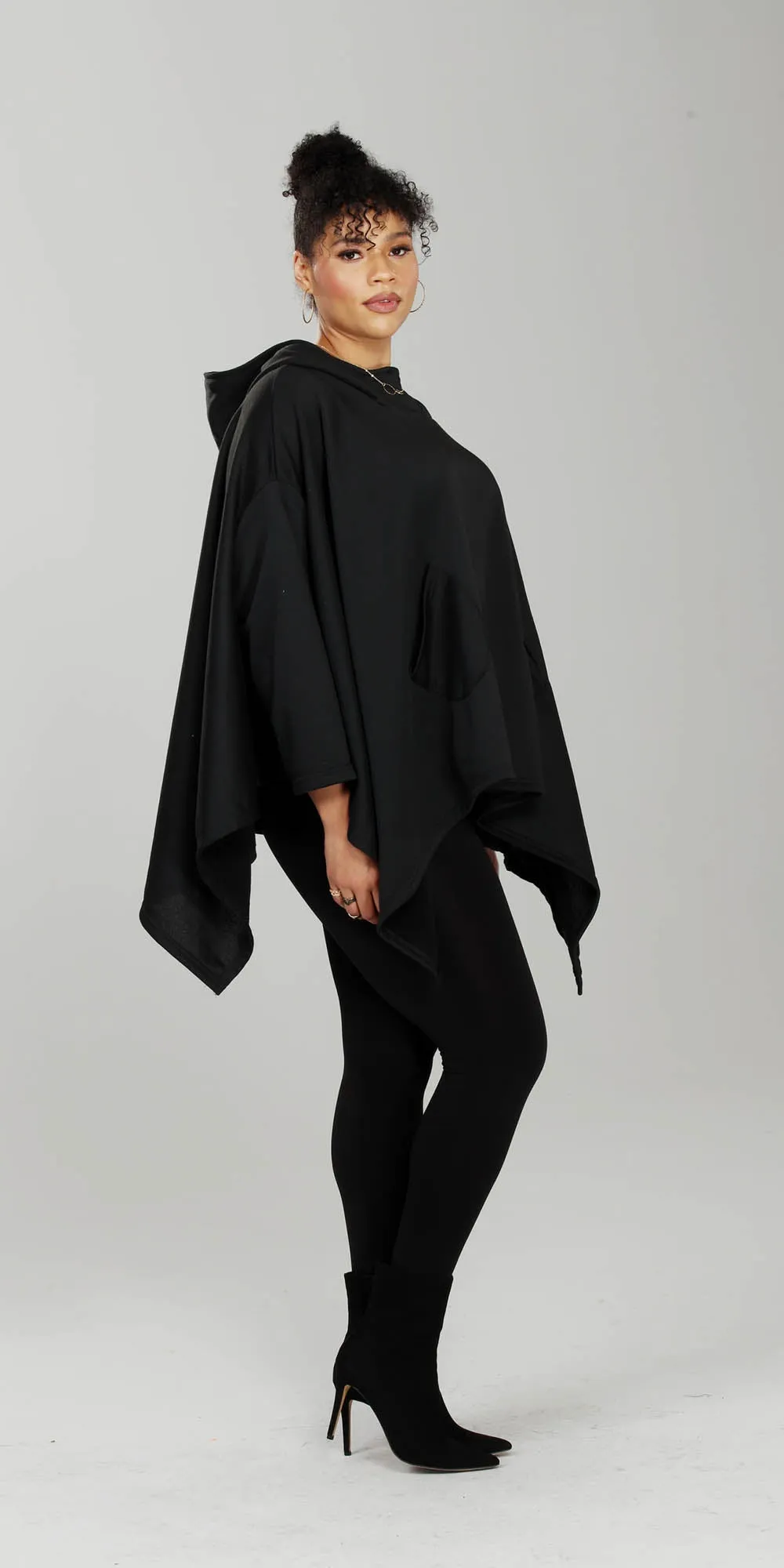 Luxe Moda - LM215 - Black - Hooded Knit Poncho
