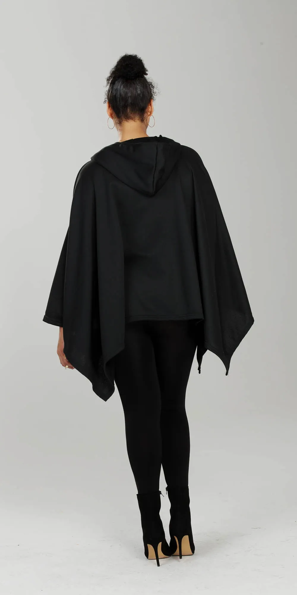 Luxe Moda - LM215 - Black - Hooded Knit Poncho