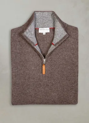Men's Madison Quarter Zip Cashmere Sweater in Brown Heather