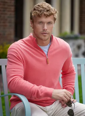 Men's Madison Quarter Zip Cashmere Sweater in Coral