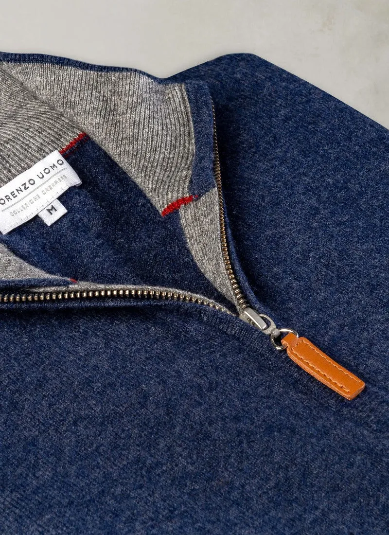 Men's Madison Quarter Zip Cashmere Sweater in Navy