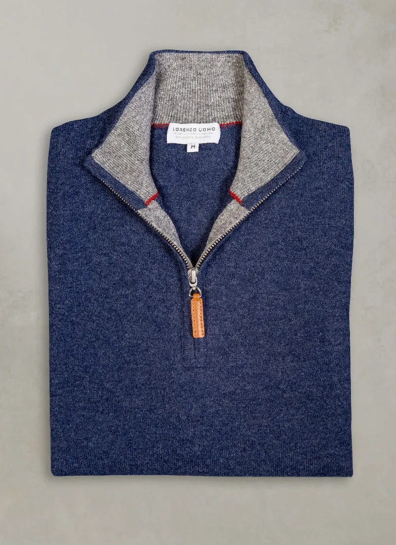 Men's Madison Quarter Zip Cashmere Sweater in Navy