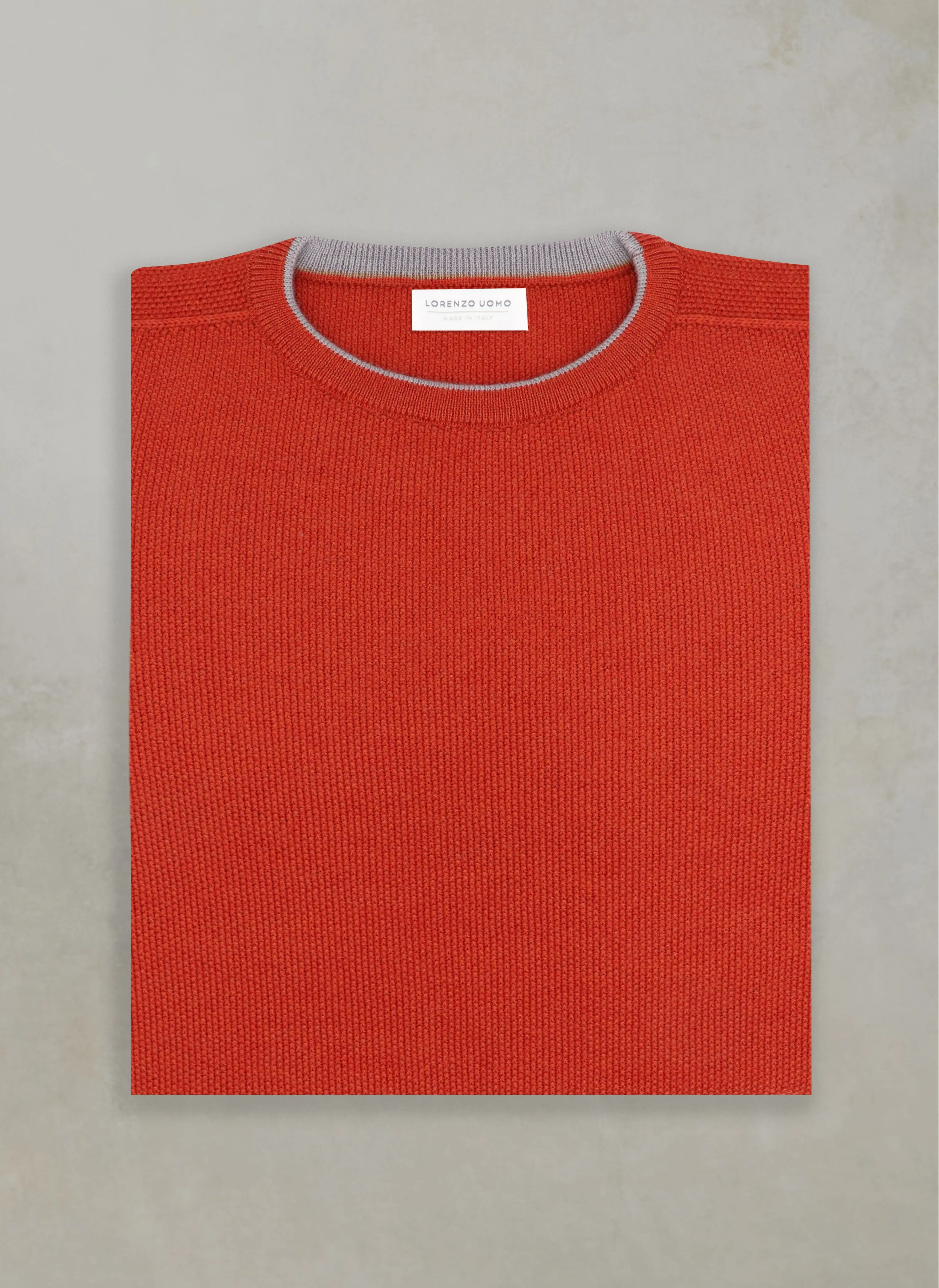 Men's Tollegno Merino Wool Crew Neck Sweater in Rust Mélange