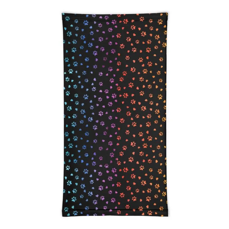 Multi Color Hearts ‘n Paws Black, Neon Violet, Pink, Red, Green, Blue Gradient Colors Dog Cat  Prints & HeartsNeck Gaiter, Bandanas, Scarves- US Fast Shipping