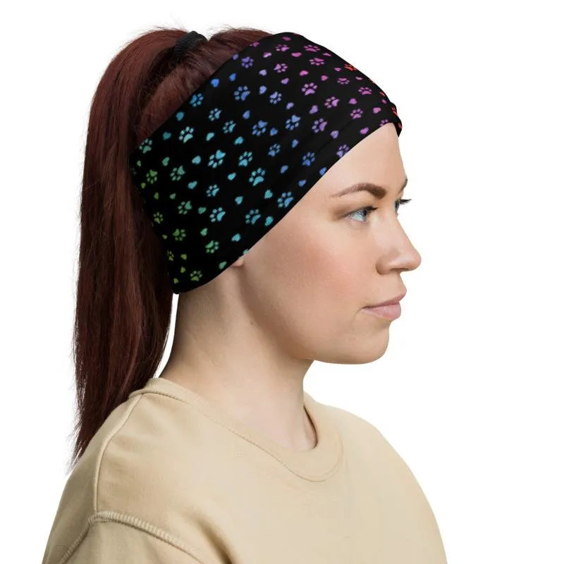 Multi Color Hearts ‘n Paws Black, Neon Violet, Pink, Red, Green, Blue Gradient Colors Dog Cat  Prints & HeartsNeck Gaiter, Bandanas, Scarves- US Fast Shipping