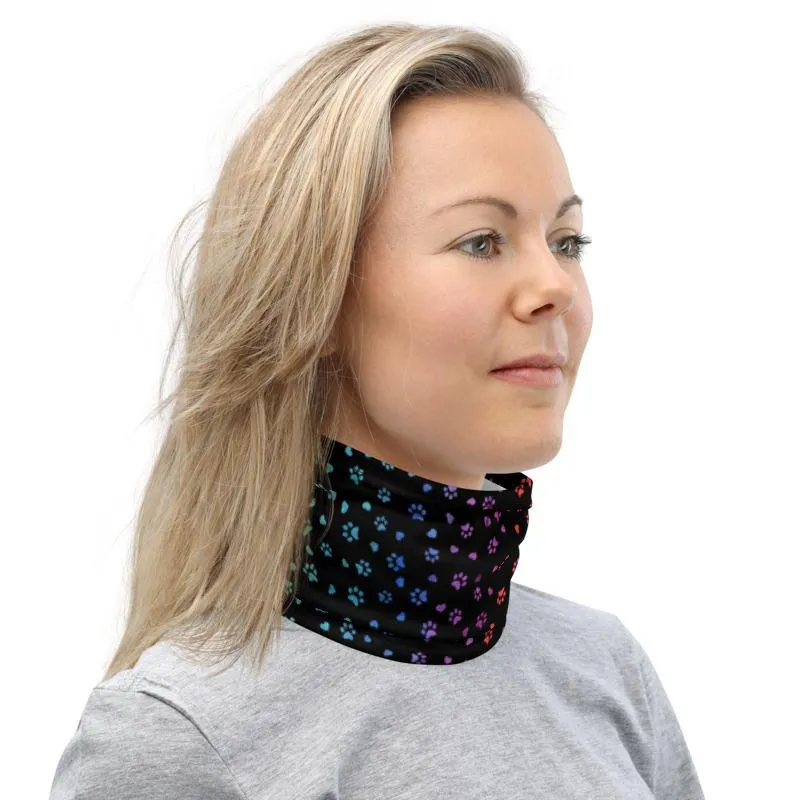 Multi Color Hearts ‘n Paws Black, Neon Violet, Pink, Red, Green, Blue Gradient Colors Dog Cat  Prints & HeartsNeck Gaiter, Bandanas, Scarves- US Fast Shipping