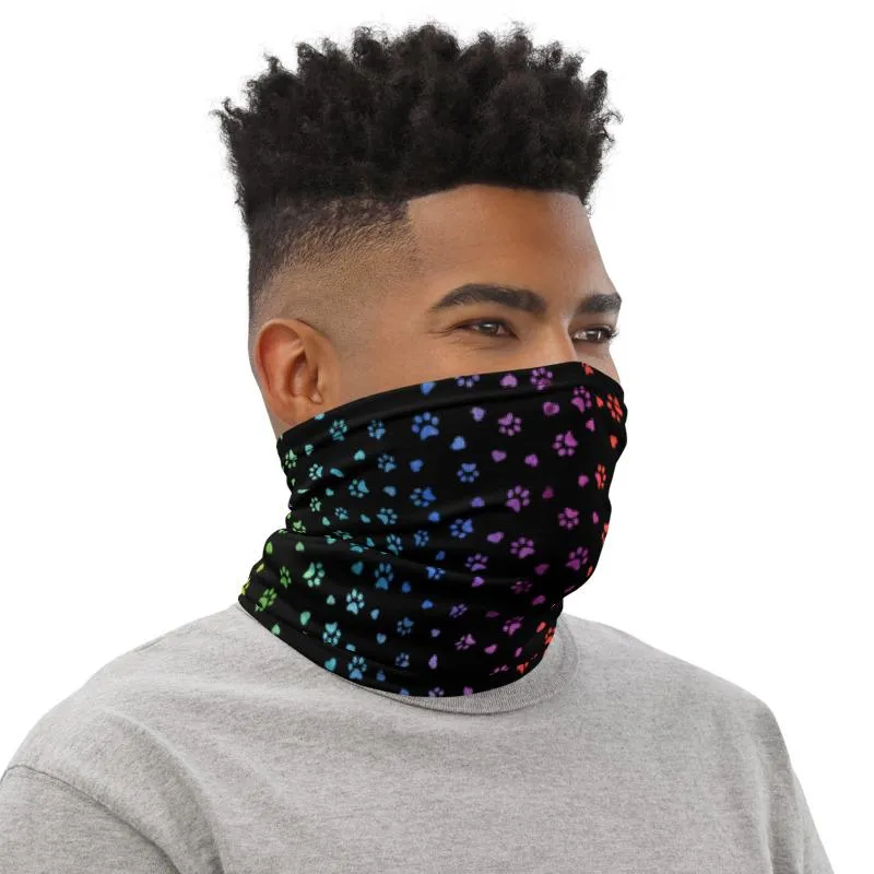 Multi Color Hearts ‘n Paws Black, Neon Violet, Pink, Red, Green, Blue Gradient Colors Dog Cat  Prints & HeartsNeck Gaiter, Bandanas, Scarves- US Fast Shipping