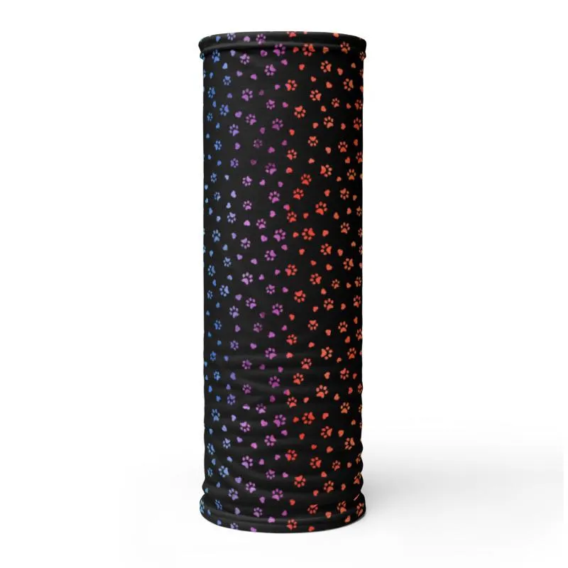 Multi Color Hearts ‘n Paws Black, Neon Violet, Pink, Red, Green, Blue Gradient Colors Dog Cat  Prints & HeartsNeck Gaiter, Bandanas, Scarves- US Fast Shipping
