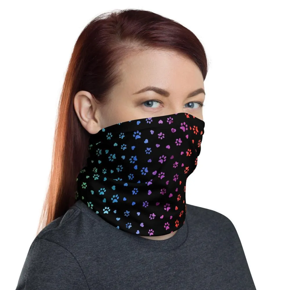 Multi Color Hearts ‘n Paws Black, Neon Violet, Pink, Red, Green, Blue Gradient Colors Dog Cat  Prints & HeartsNeck Gaiter, Bandanas, Scarves- US Fast Shipping