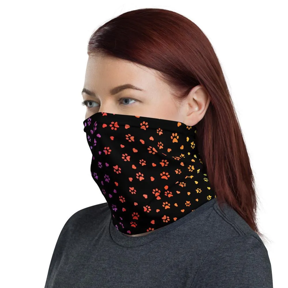 Multi Color Hearts ‘n Paws Black, Neon Violet, Pink, Red, Green, Blue Gradient Colors Dog Cat  Prints & HeartsNeck Gaiter, Bandanas, Scarves- US Fast Shipping