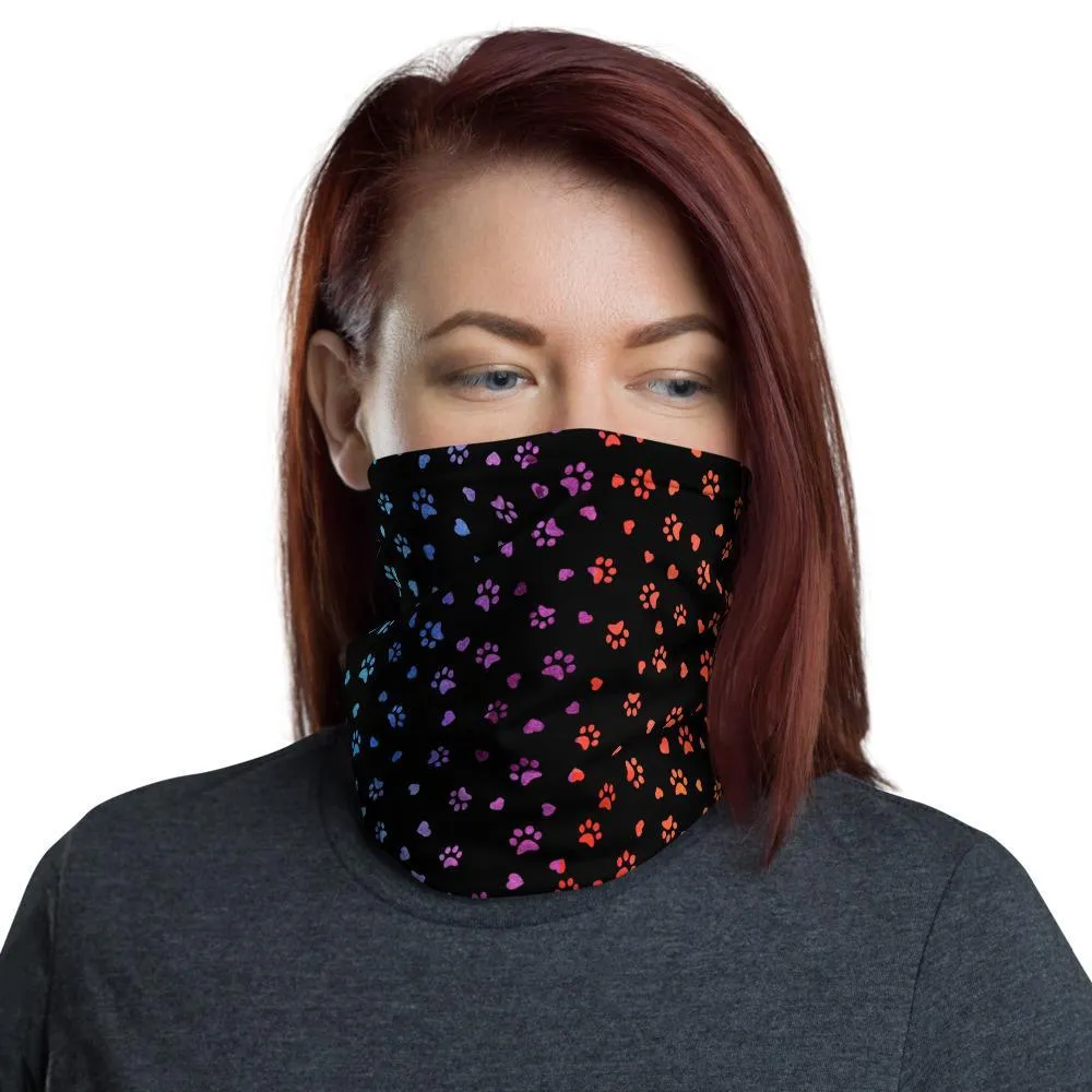 Multi Color Hearts ‘n Paws Black, Neon Violet, Pink, Red, Green, Blue Gradient Colors Dog Cat  Prints & HeartsNeck Gaiter, Bandanas, Scarves- US Fast Shipping