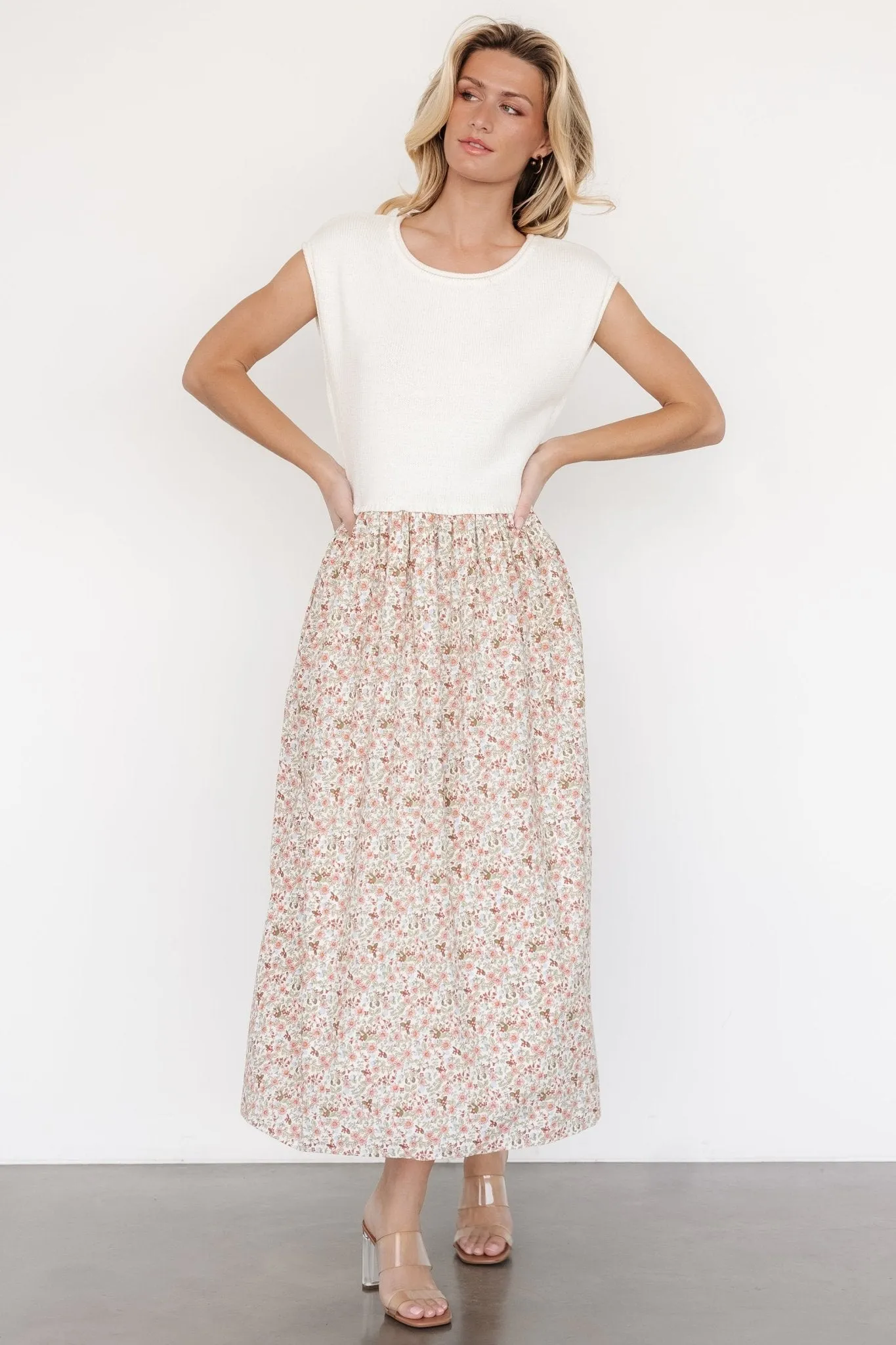 Myra Sweater Dress | Ivory   Coral Floral