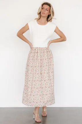 Myra Sweater Dress | Ivory   Coral Floral