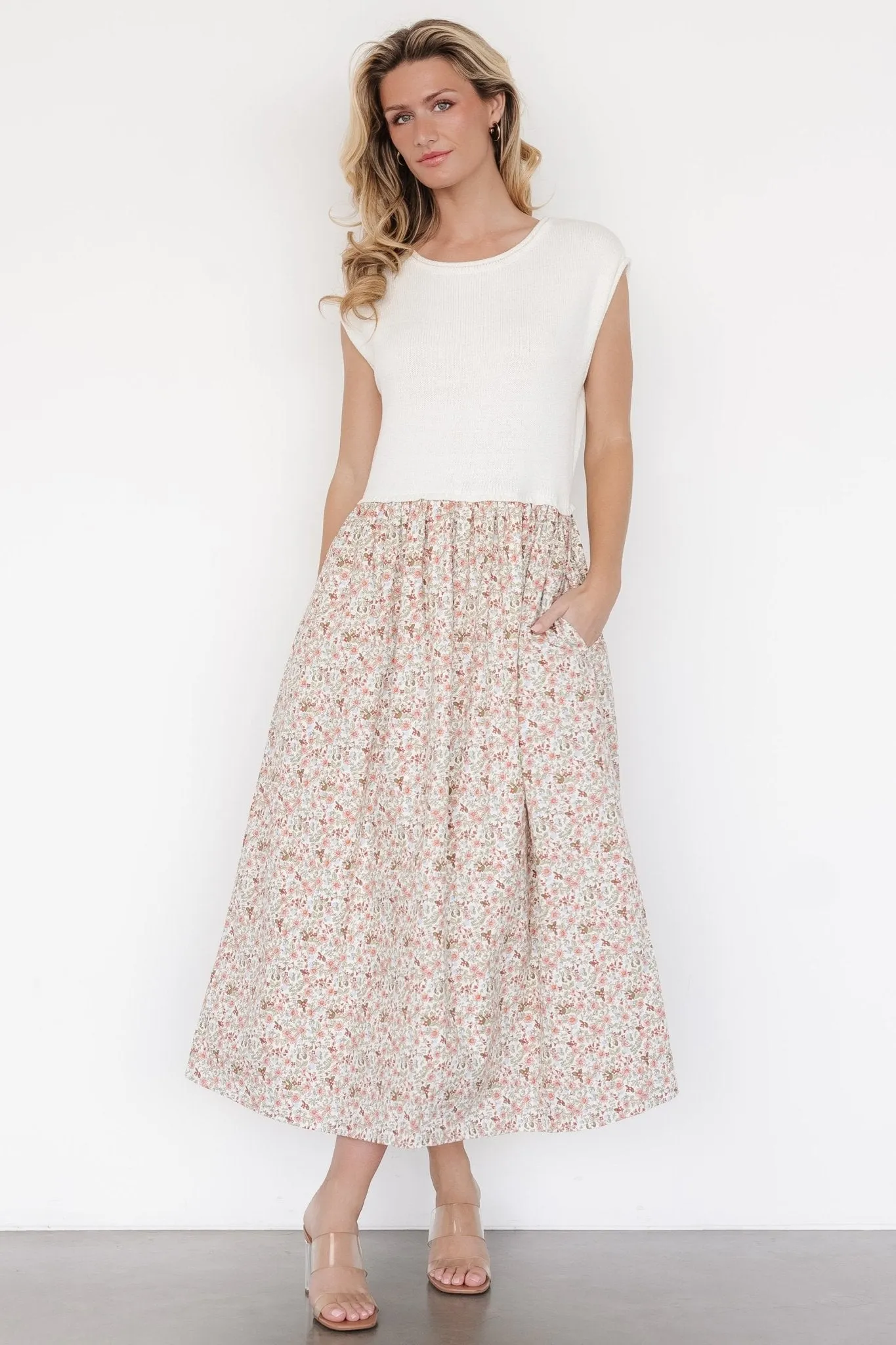 Myra Sweater Dress | Ivory   Coral Floral