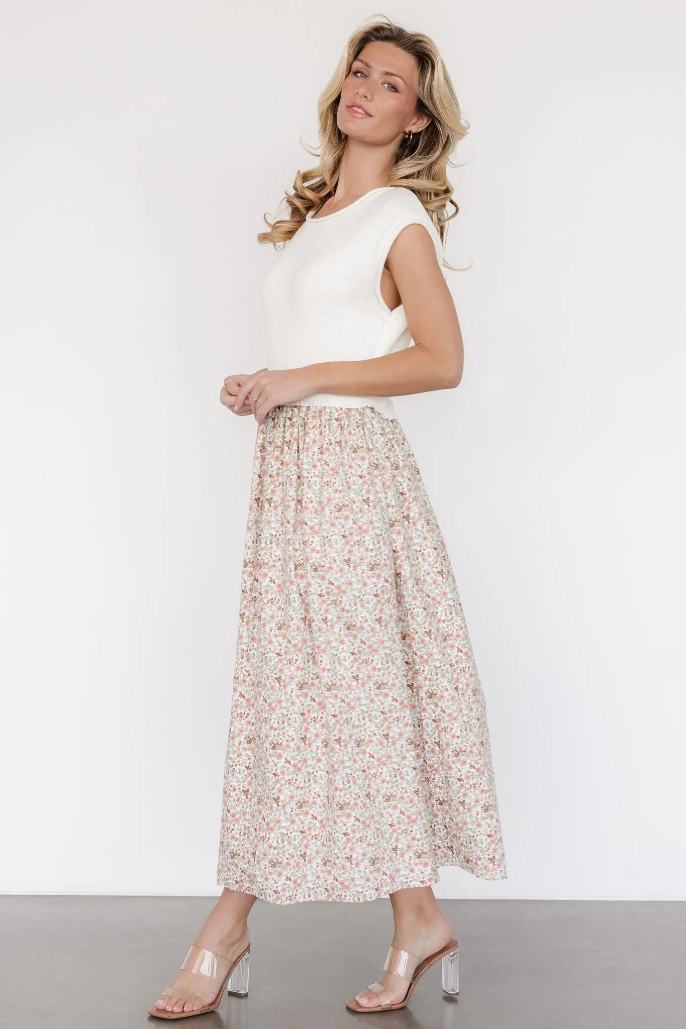 Myra Sweater Dress | Ivory   Coral Floral