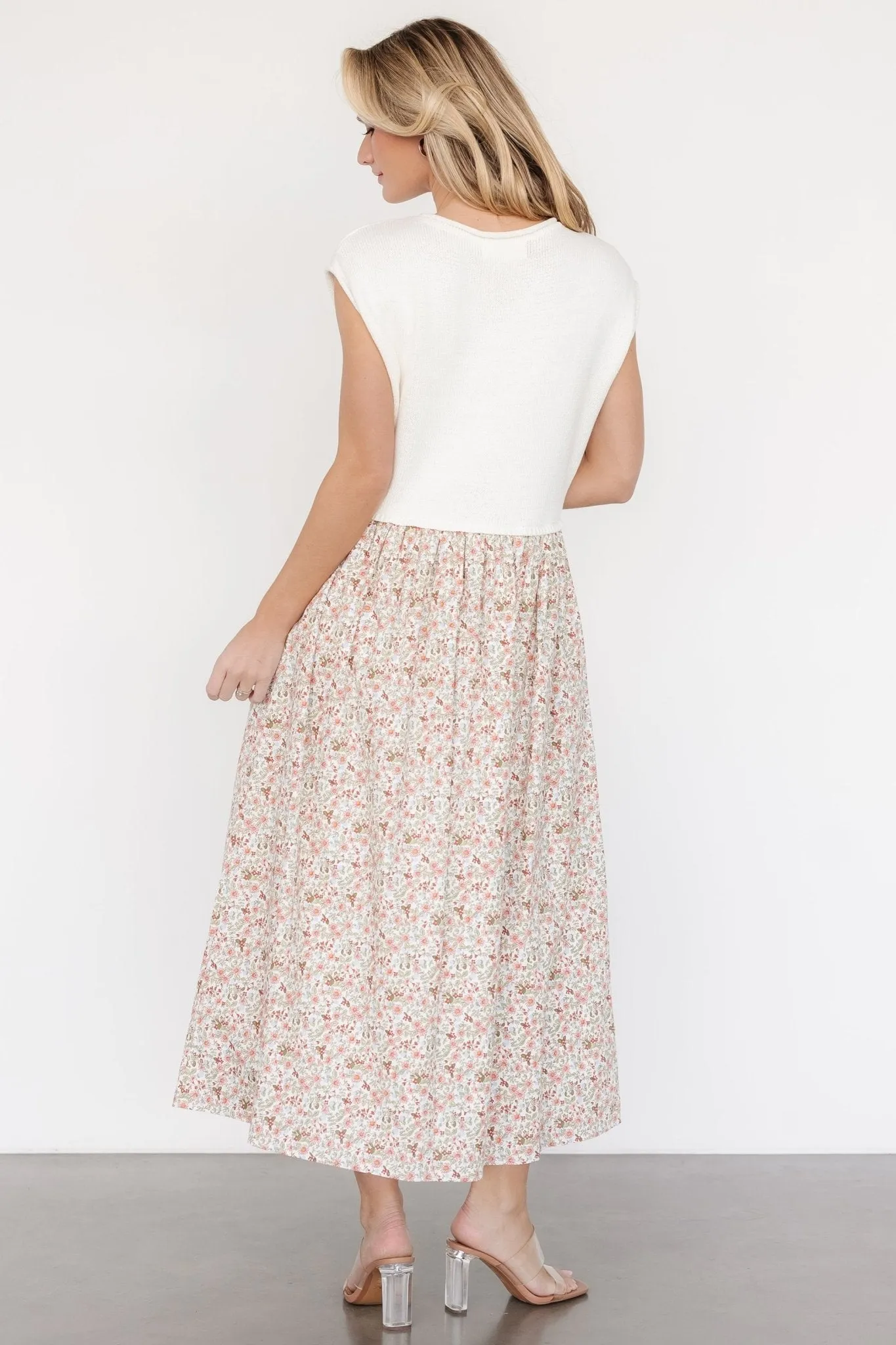 Myra Sweater Dress | Ivory   Coral Floral
