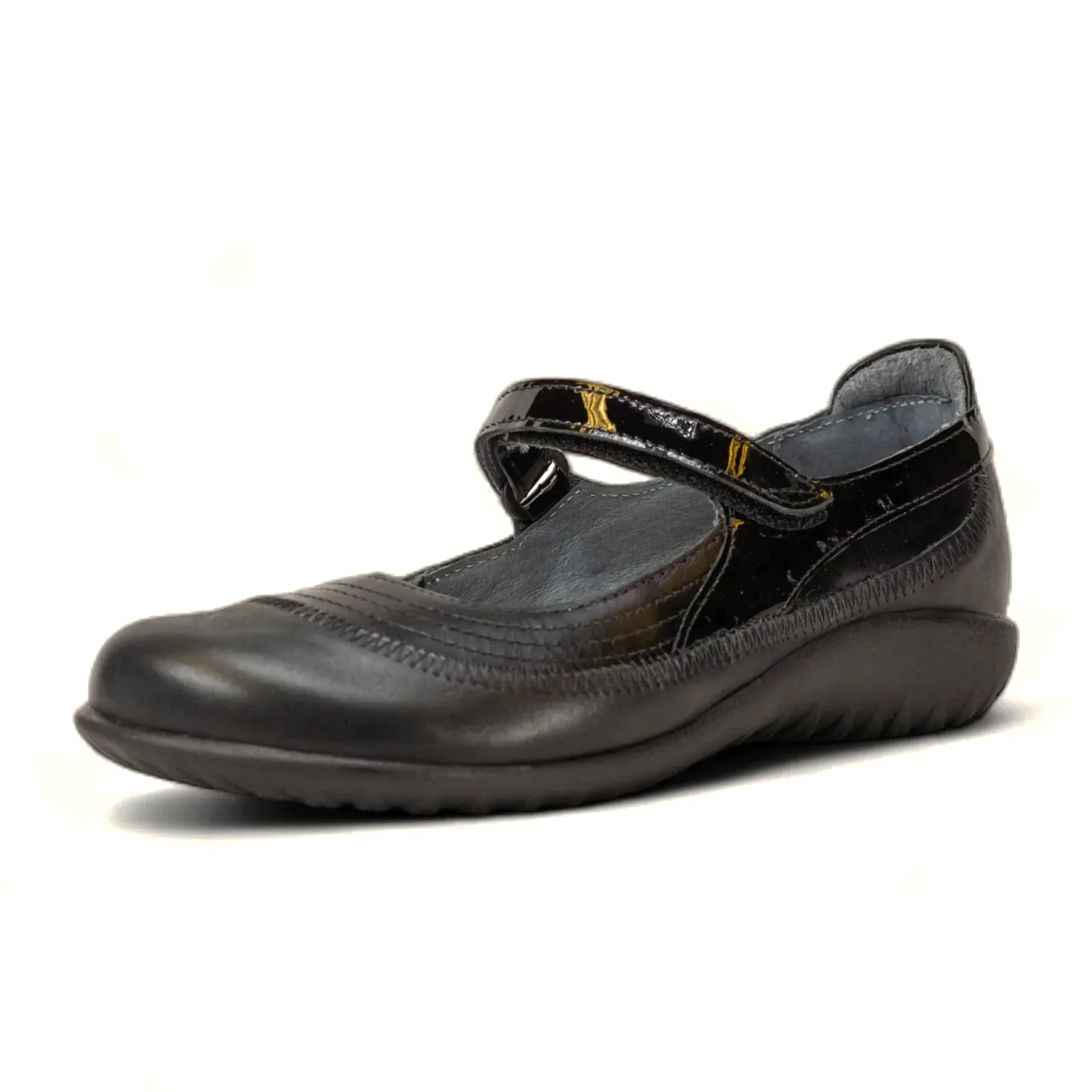 Naot Kirei Mary Jane (Women) - Shiny Black/Black Patent/Black Madras