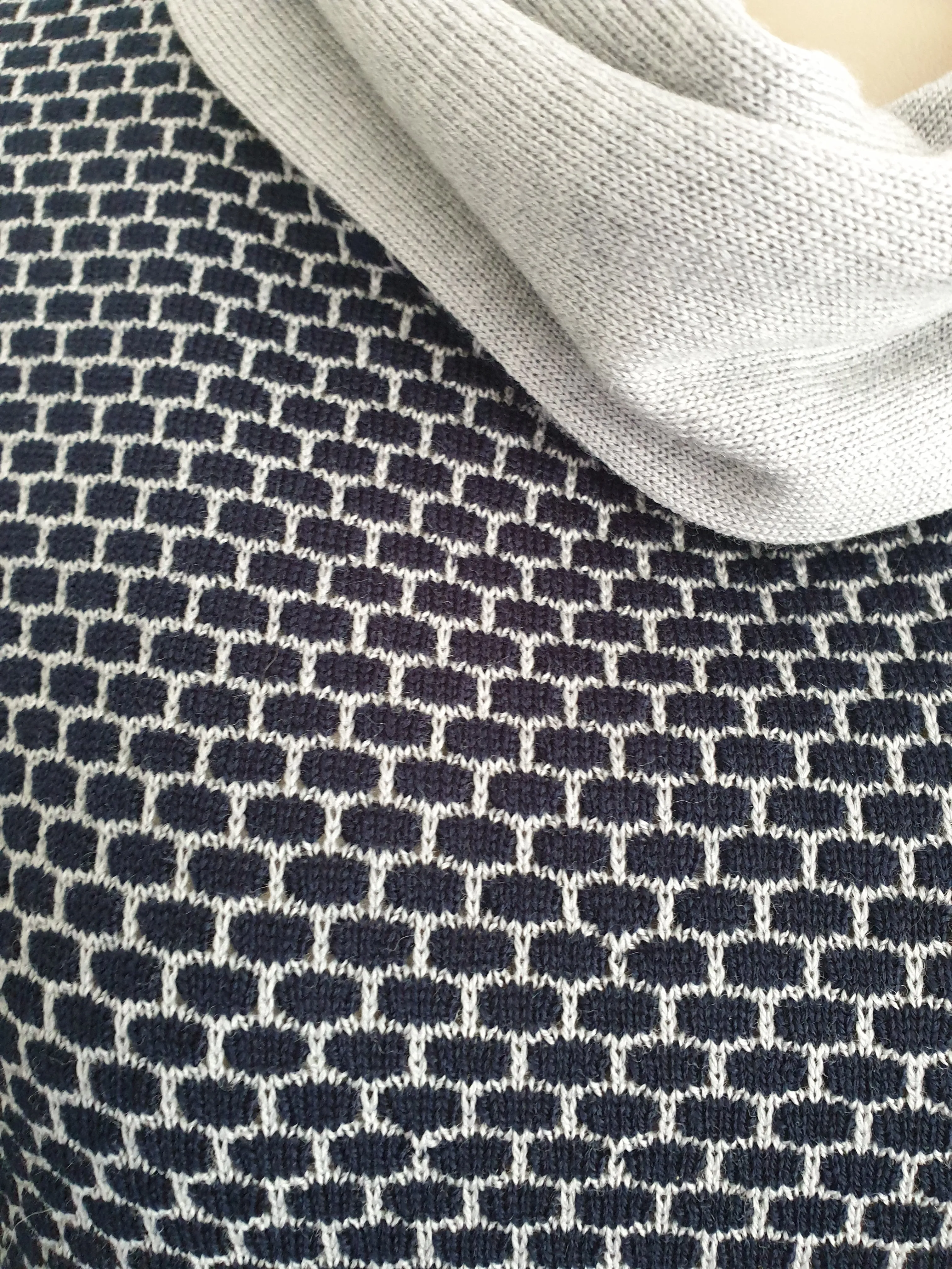 Navy & Grey Poncho With Sleeve