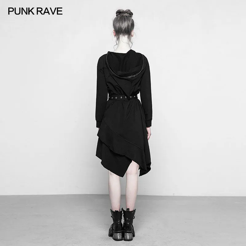 OPQ-297 Personality Punk Asymmetric Layered Knit Dresses With Wizard Hat