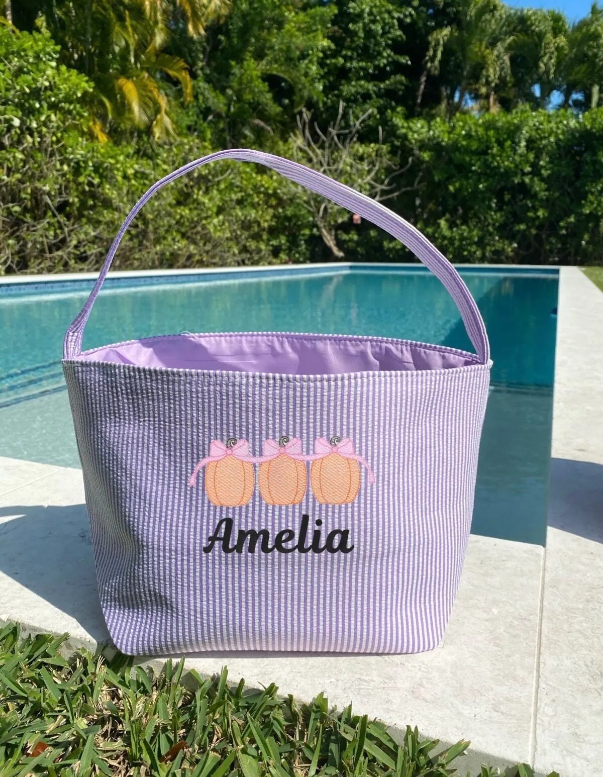 Personalized Seersucker Halloween Basket