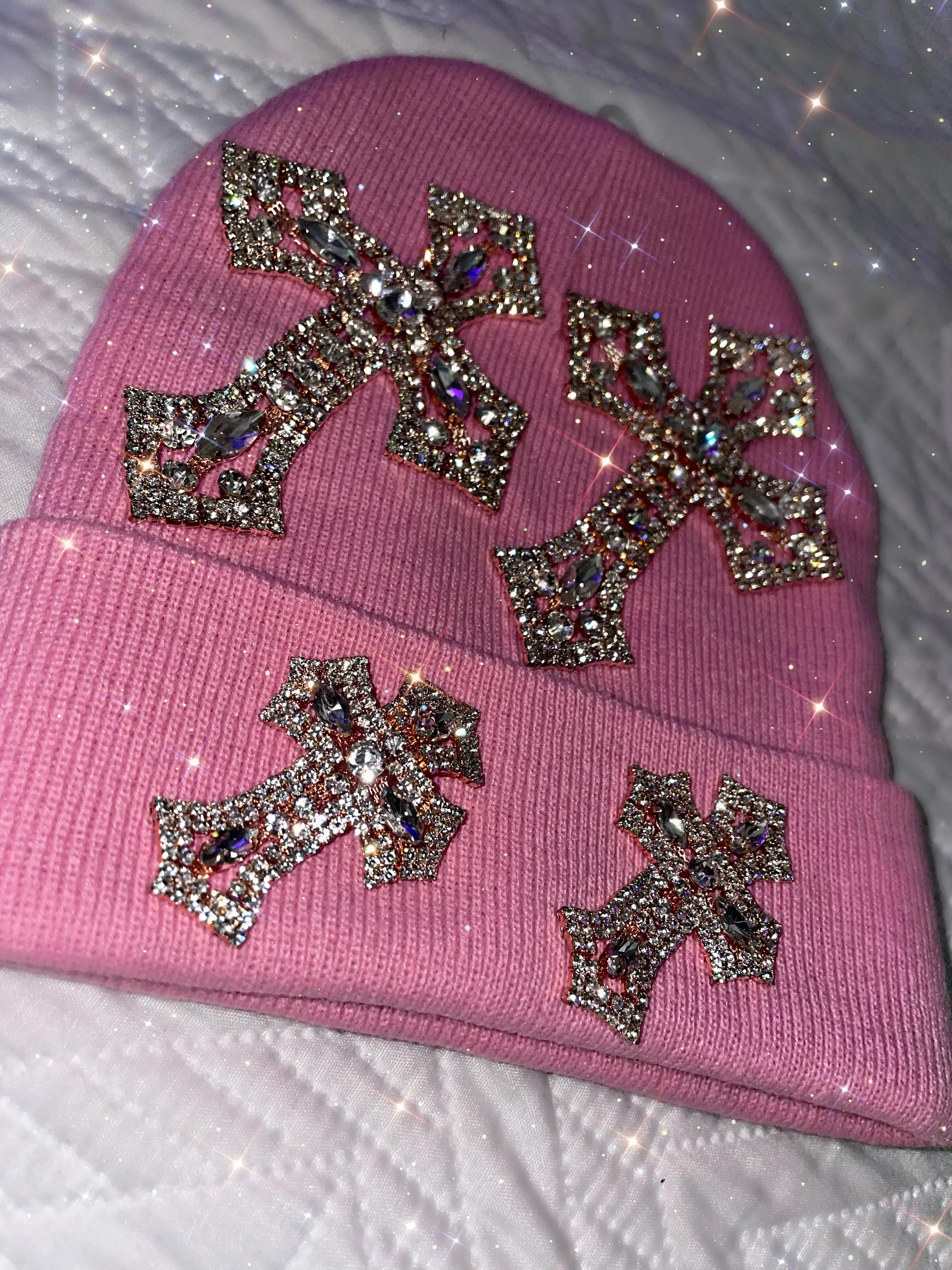 Pink Cross Knit Beanie
